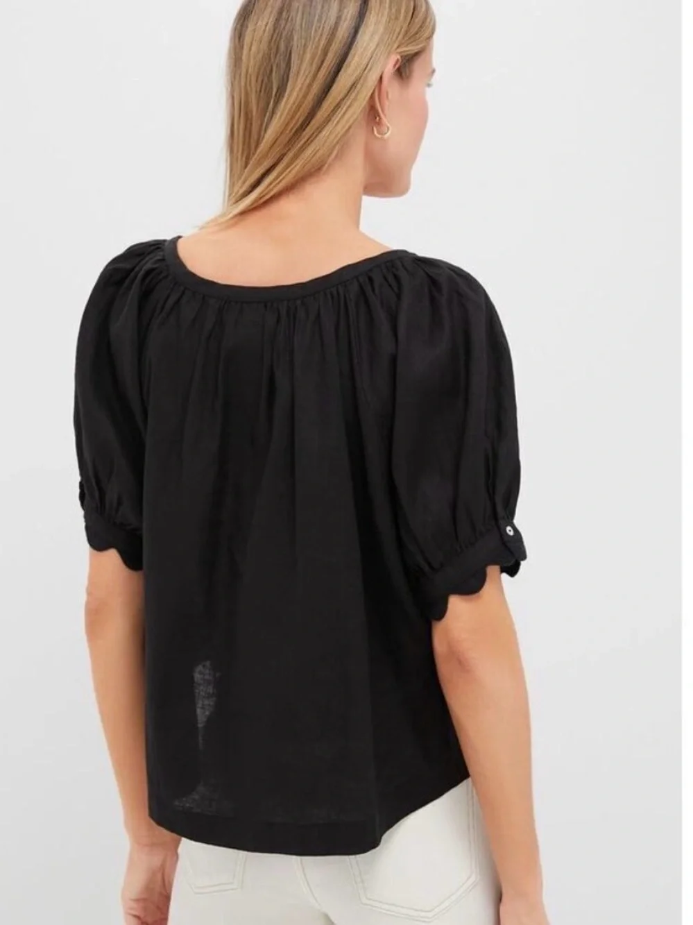 Tuckernuck Black Puff-Sleeve Button-Front Top
